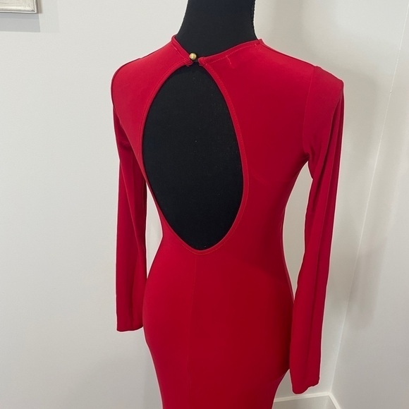 Club London Red Long Sleeve Backless Fishtail Train Maxi Dress - Picture 9 of 12